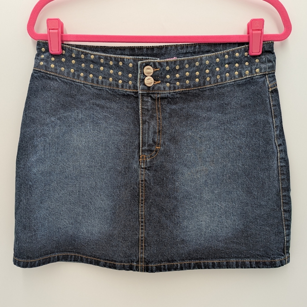 VTG Joujou Studded Denim Mini Micro Skirt 13/14 Y2K Grunge Indie Sleaze 90s
